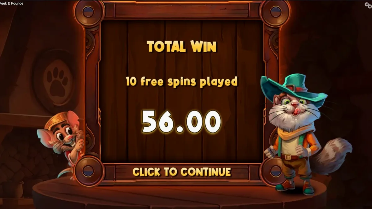 Tampilan visual slot Peek & Pounce dengan tema kucing dan tikus di dapur